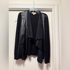 Michael Kors Faux Leather Drape Cardigan